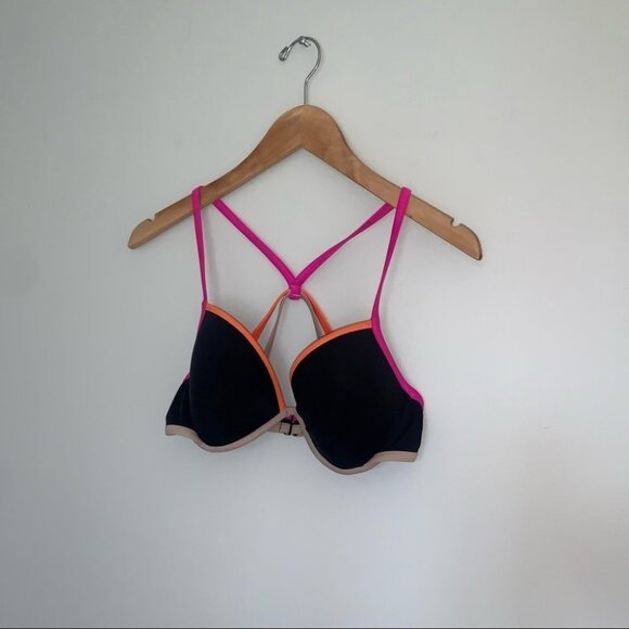 Victoria’s Secret Bikini Top Size  32DD Black Neon Fabulous Push Up Racerback‎ - Picture 4 of 7